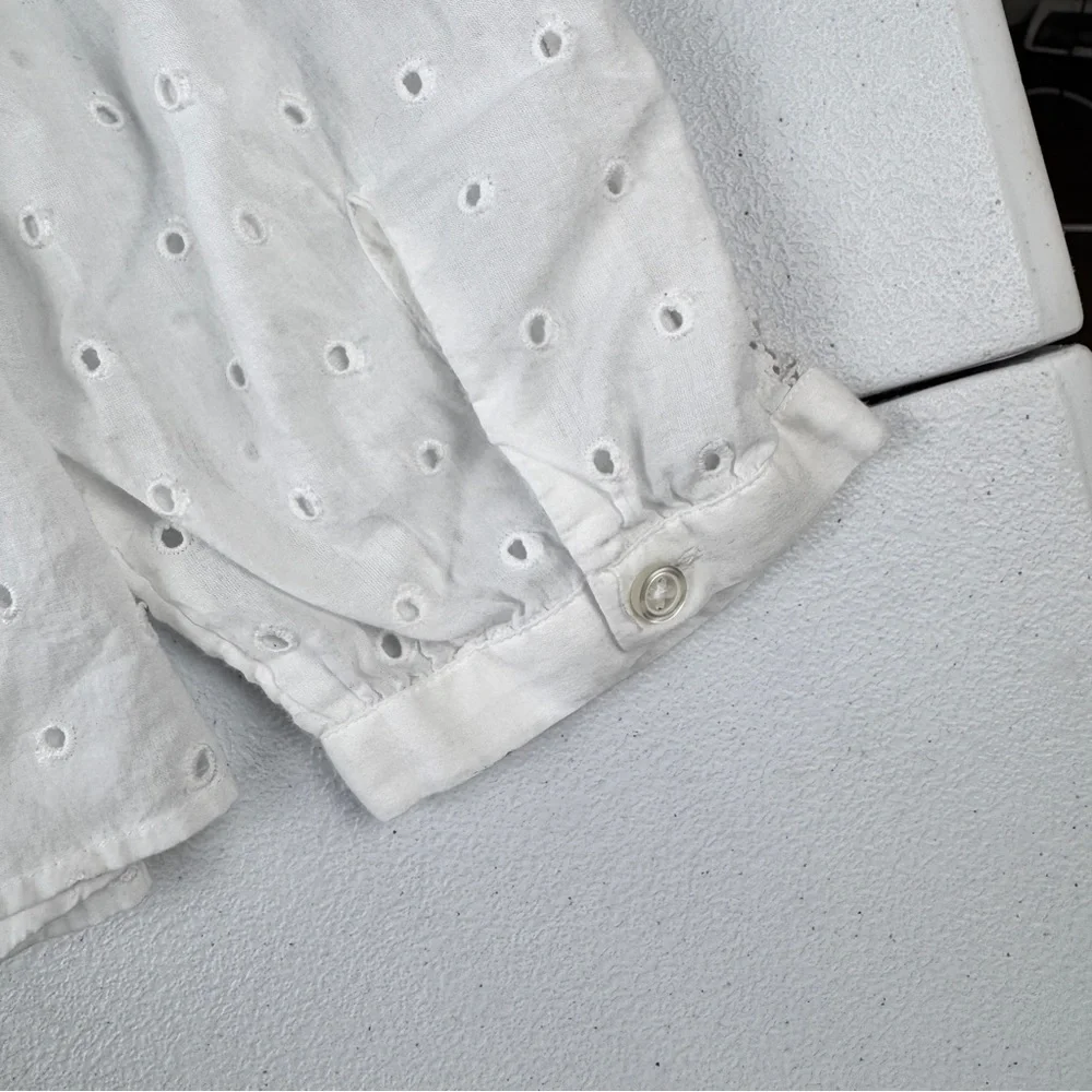 TALBOTS Eyelet Button‎ Front Top With Lace Detail Womens XLP Petite White
